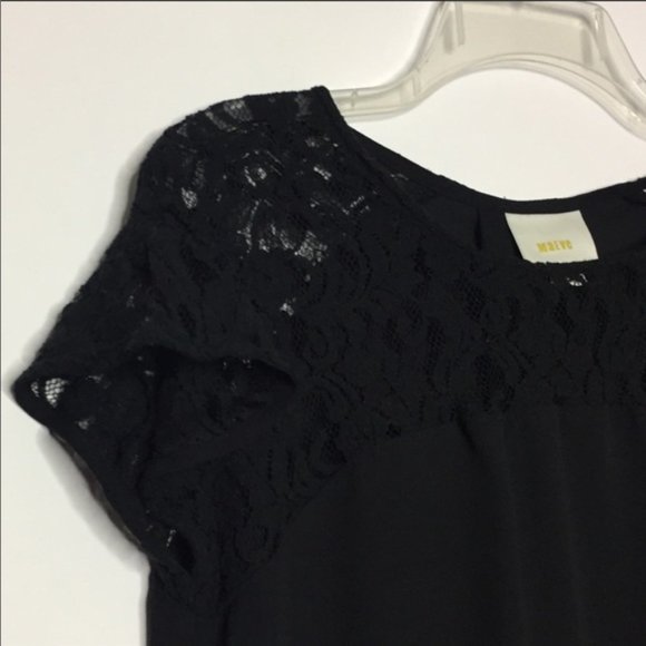 Anthropologie Maeve Black Short Sleeve Lace Blouse Size Medium - Picture 4 of 12